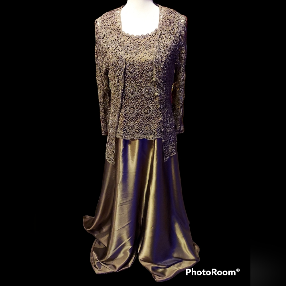 Cachet Womens Crochet 2 Pc Gown Brown Size 12 Fabulous!